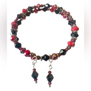Genuine Garnet, Austrian Crystals and Tibetan Silver Wrap Bracelet